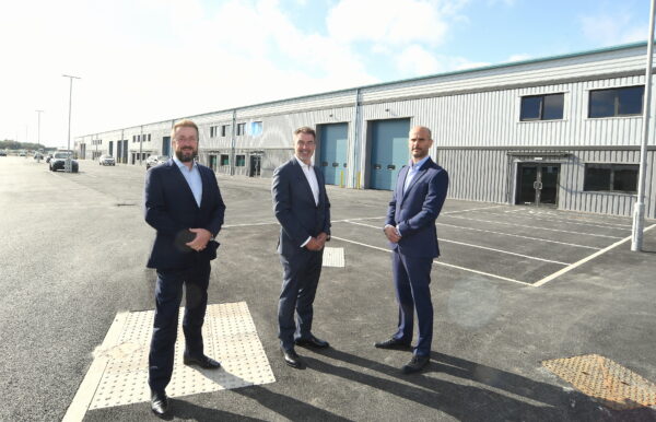 Mark Edwards from AC Lloyd Commercial (left) with Richard Croft (middle) and Damian Middleton from Henry Davidson Developments at Teal Park in Nottingham
