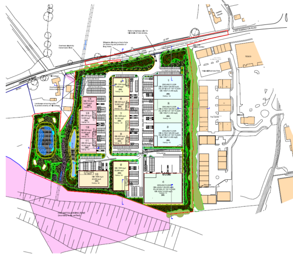 A masterplan of the proposed commercial and employment site in Southam, Warwickshire