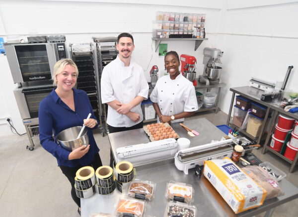 From the left, Katherine Skerry (AC Lloyd Space Business Centre Warwick), Jordan Blencowe and La Toya Fé (Blencowe’s bakery)